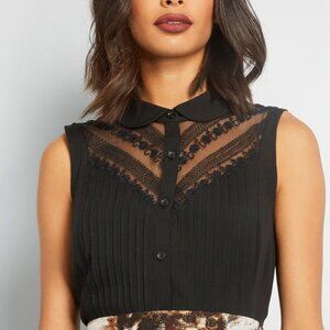 Modcloth Winsome in the Willows button-up sleeveless lace w/ Peter Pan collar